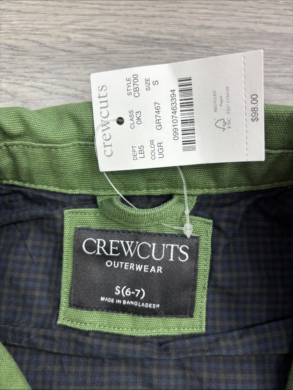 Crewcuts Green Zip Jacket for Kids -‎ size Small 6-7 NEW